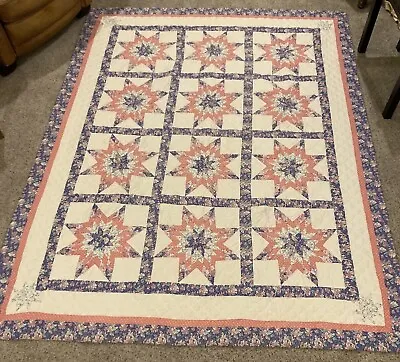 Vintage Hand Stitched & Quilted 66x84 Lone Star Quilt Pink Purple Handmade • $80