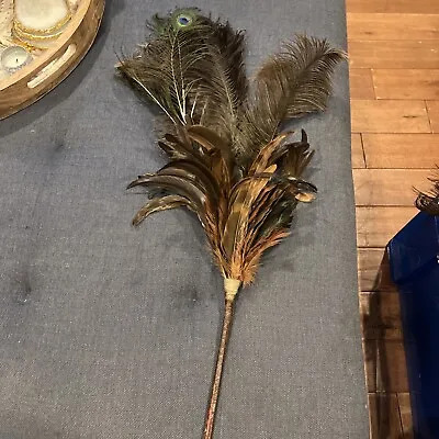Vintage Feather Duster With Ostrich And Peacock Feathers • $55