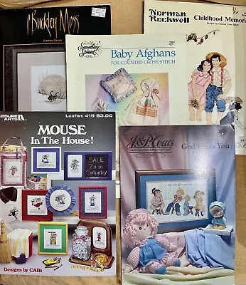 Vintage Counted Cross Stitch Patterns 5 Book Lot Leisure Arts Norman Rockwell • $15