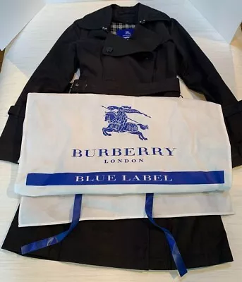 Woman's Burberry Blue Label Trench Coat Black W/Liner Asian Fit 40 US Size M. • $281.55