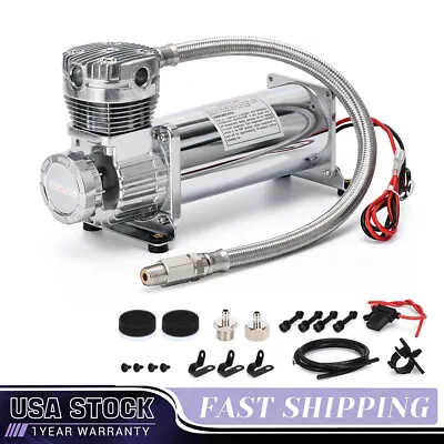 480C Single Compressor 200 Psi CHROME Air Ride Suspension Train Horns 3/8 NPT  • $122