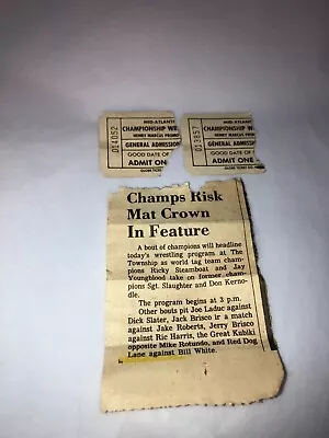 Original 1980's NWA Mid-Atlantic Wrestling Ticket Stubs W/newspaper Clipping WWE • $49.99