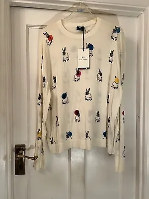 New PS Paul Smith Off White Rabbit Design 100% Cotton Knitted Jumper Large • £225