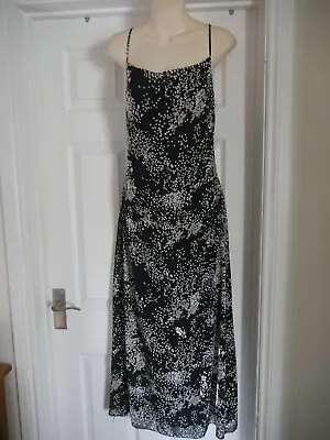 Floaty Black Dress Spotted Size 10 Mexx Summer Evening Holiday Party Long Maxi • £23.99