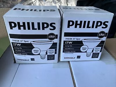 2 Pc Philips LED Light Bulb Dimmable 17 Watt 120v PAR38 White I5 SPOT • $22.99