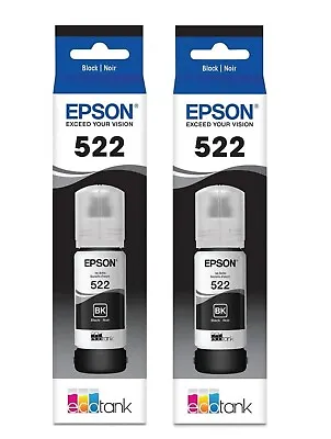 Epson 522 EcoTank Genuine Ink Ultra-high Capacity Black Bottle Twin Size 65ml X2 • $24.99