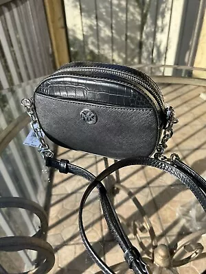 Michael Kors Small Women Leather Oval Crossbody Bag Handbag Shoulder Purse Black • $63.50