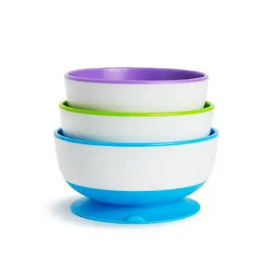 Baby Feeding Bowls Stay Put Suction 3 Pack Non-Spill Munchkin 6m+ • £10.15