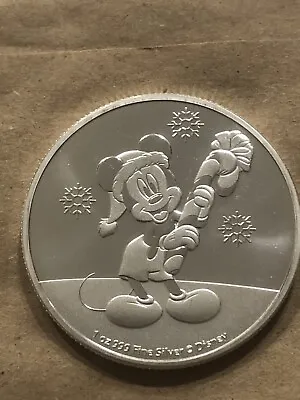 Disney Mickey Mouse Christmas 1 Troy Oz .999 Fine Silver Round.  • $60