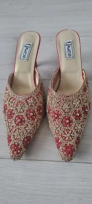 Unze Embellished Pointed Toe Shoes - Red And Gold - Size 8 • £9.95