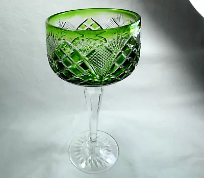 Val St Lambert Style Royal Brierly Green Cut Glass  Harlequin Hock Wine Glass • £45