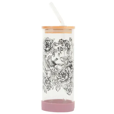 £12.99 • Buy Cambridge Glass Water Bottle & Straw Bamboo Lid 450ml Shatterproof Floral Print