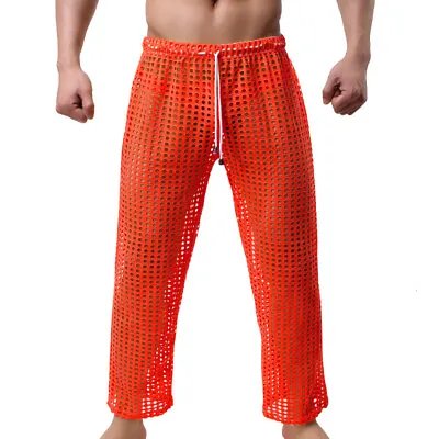 Sexy Men Sheer Mesh See-through Long Pants Loose Bottom Sports Lounge Wear S-XL • $19.99