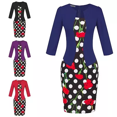 $15.67 • Buy Womens Elegant Floral Wear To Work Office Lady Bodycon Party Casual Pencil Dress