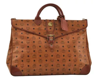 Authentic MCM Vintage Visetos Leather 2Way Travel Boston Bag Brown 1474J • $350