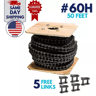 #60H Heavy Duty Roller Chain 50 Feet With 5 Connecting Links • $213.99