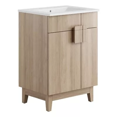 Modway Miles 24  Wood Bathroom Vanity With Tapered Legs In White/Oak • $277.61