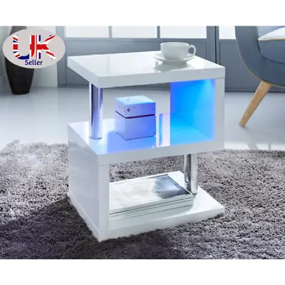 £63.99 • Buy High Gloss 2 Tier Side Coffee Table With LED Light Living Room Decor White