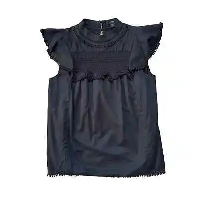 J. Crew Black Embroidered Flutter Sleeve Blouse | XS • $9.99