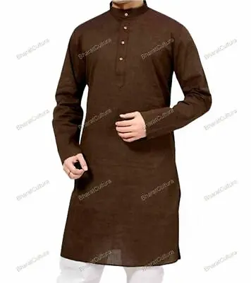 Mens Kurta Fashion Shirt Embroidered Mens Long Kurta Cotton India Clothing • £16.93