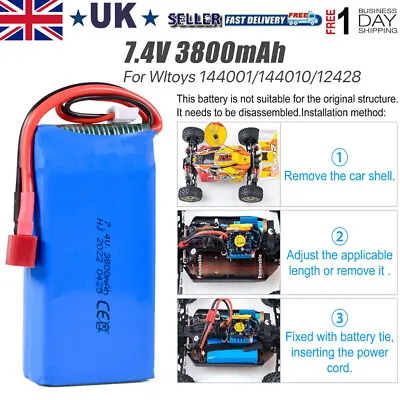 7.4V 3800mAh 2S LiPo Battery For Wltoys 144010/12428/124019/124018 Upgrades NEW • £16.13