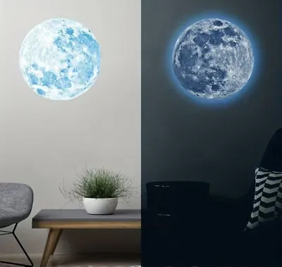 Creative 3D Large Moon Glow In The Dark Fluorescent Wall Sticker Decal Ship Free • $10