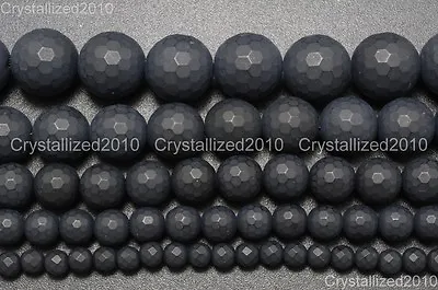 Natural Matte Black Onyx Gemstones Faceted Round Beads 4mm 6mm 8mm 10mm 15.5  • $5.61