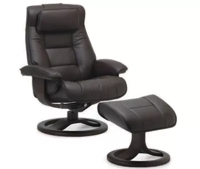 Fjords Mustang Large Recliner Comfort Chair Black Leather Charcoal Wood Stain • $1705.50