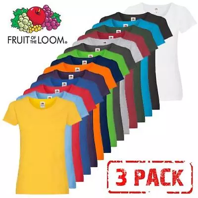 3 Pack Fruit Of The Loom Ladies T Shirt Womens Blank Lady Fit Tee Blank T-Shirts • £12.50