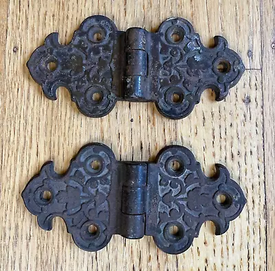 Vintage Eastlake Antique Pair Door Gate Chest Cast Iron Hinges Victorian Ornate • $24