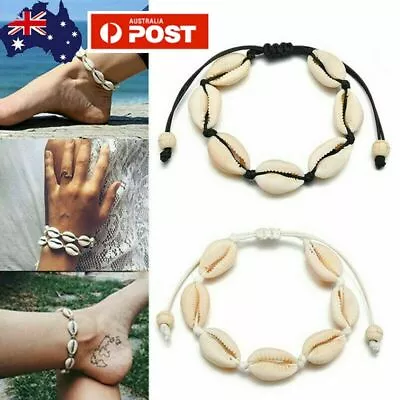 Adjustable Natural Sea Shell Rope Choker Necklace And Bracelet Set Summer Beach  • $6.33