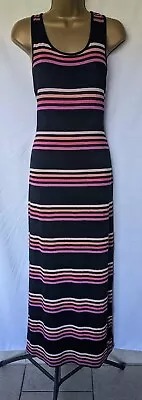 New Look Size 14 Racer Back Black & Pink  Striped Maxi Dress PERFECT ❤️ • £8