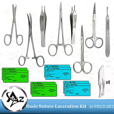 16 Pcs Practice Suture Laceration Medical Student Instrument Set Kit + Blade #10 • $18.24