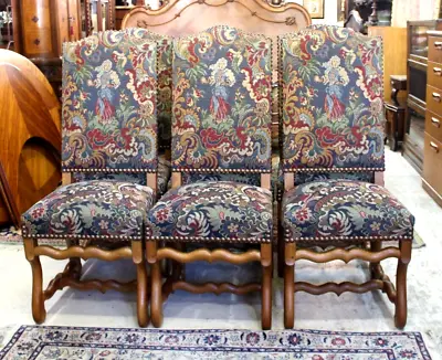 Set Of 6 French Antique Louis XIV Walnut Dining Chairs • $2400