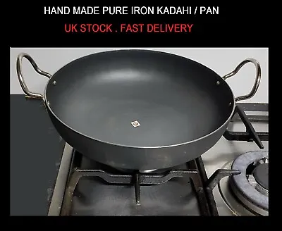 Iron Karahi Kadai Wok Tawa Heavy Duty Kadhai Flat Base Deep Frying Pan UK STOCK • £19.99