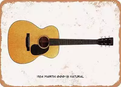 Guitar Art - 1934 Martin 000-18 Natural Pencil Drawing - Rusty Look Metal Sign • $18.66