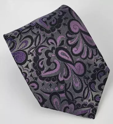 Van Heusen Silk Tie Gray Purple Black Floral Paisley Men Necktie 57.5 X 3.5 • $11.24