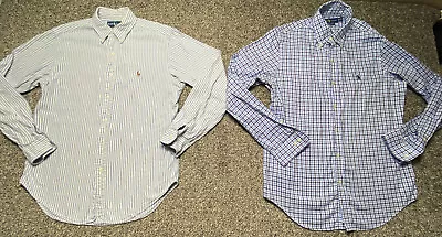 Ralph Lauren Dress Shirt Oxford Mens Medium LOT OF 2 Blue White Stripe Non-Iron • $39