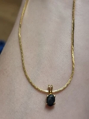 £10 • Buy 9ct Gold Plated Sapphire Pendant + Chain 18  (46cm) 