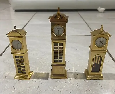 3 Vintage Miniature Tower Brass Clocks - RARE AND UNIQUE - BARGAIN  • $37.88