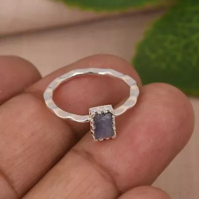 Hammered Thin Band Ring Tanzanite Sterling Silver Dainty & Minimalist Jewelry • £21.66