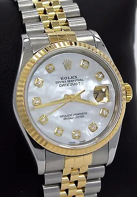 Rolex Datejust 16233 Jubilee 18K Yellow Gold & SS MOP Diamond Dial Watch MINT • $10475.90