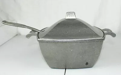 VTG 1214 York Metalcrafters Pewter 1974 Square Soup Tureen Bowl W/ Lid & Ladle • $47.99