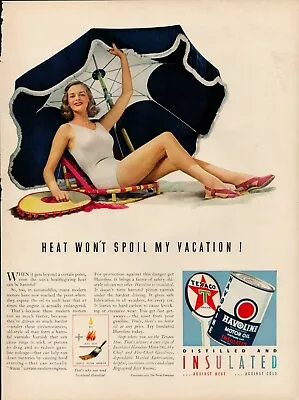 1939 Havoline Motor Oil Heat Vacation Beach Umbrella Insulated Vintage Print Ad • $9.93