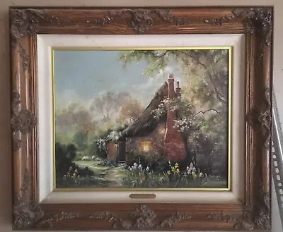 Marty Bell Original Oil Painting Iris Cottage 28”x24” • $1499