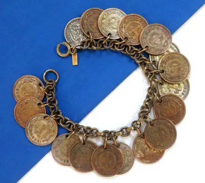 Early Vintage Monet Jewelers Rare Bracelet All 1937 1938 1 Centavo Mexico Coins • $95