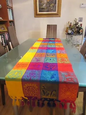 Mexican Maya Colorful Fringed Tasselled Table Runner 64  X 17  - Made In Mexico • $32.50