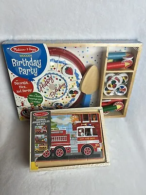 Lot Of 2 NEW MELISSA & DOUG Puzzles Wooden Birthday Party 19 Pcs & 4 - 12pcs 3+ • $16.99