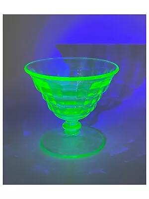 Canton Glass 1950's Party Line Green Vaseline Uranium Dessert Sherbet Dish • $12