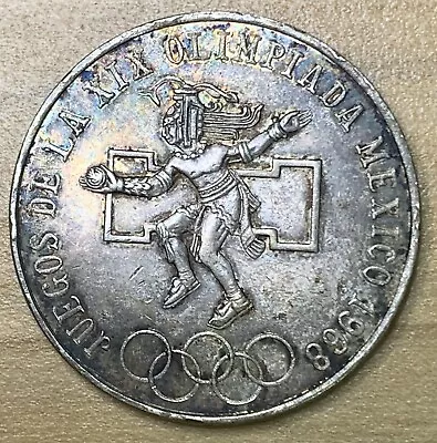 1968 Mexico 25 Pesos 0.72 Silver Olympic Commemorative Coin. Toned! *U58 • $11.61